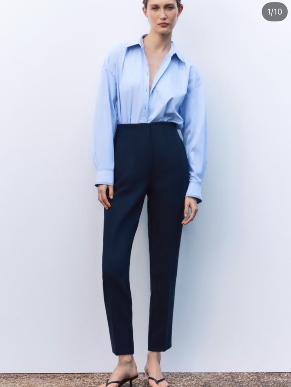 Zara Navy High Waist Trouser Pants
